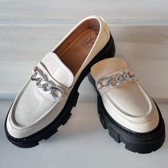 No Boundaries Y2K Ivory Chain Chunky Heel Platform Oxfords Loafers Size 8 - Picture 1 of 8